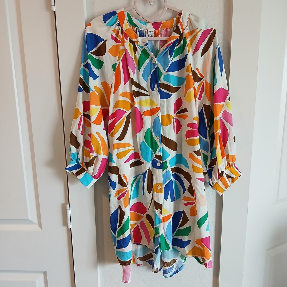 Tabitha Brown for Target Multi Color Tropical Leaf Print Shirt Dress Medium